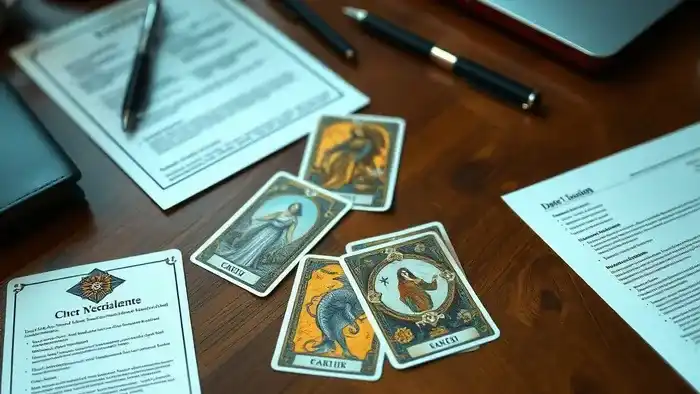 Расклад Таро «Ромб» на резюме — карты в форме ромба на столе с документами