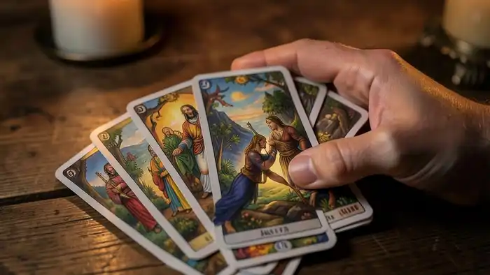 Расклад Таро «рука судьбы» на переговоры — изображение руки с картами