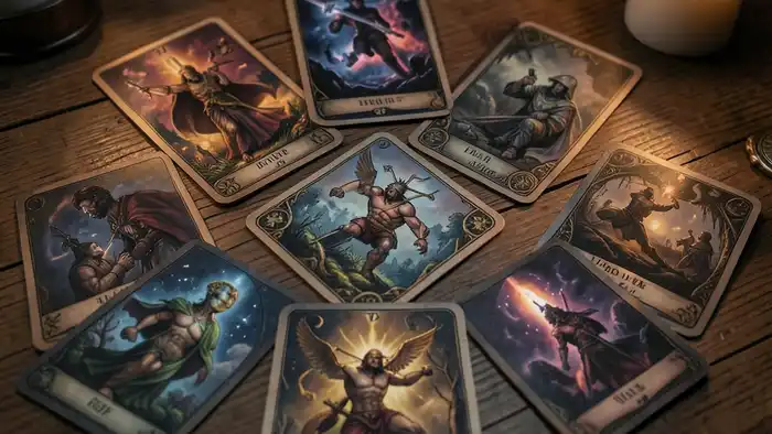 Расклад Таро «рука судьбы» на врагов, изображение расклада на столе