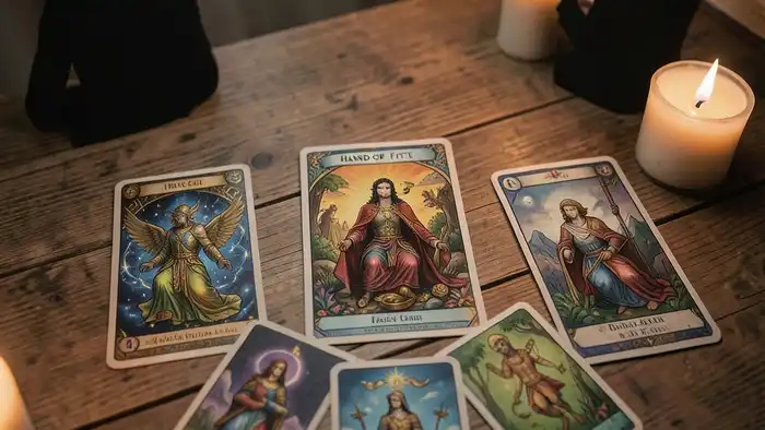 Расклад Таро «рука судьбы» в виде семи карт на столе