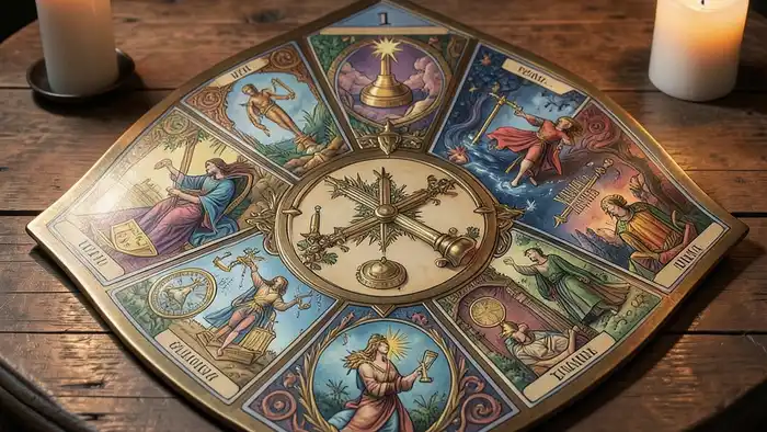 Расклад Таро «щит» на богатство — изображение расклада