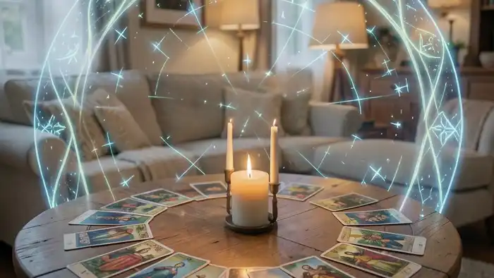 Расклад Таро «щит» на гармонию в доме, изображение расклада в уютной комнате
