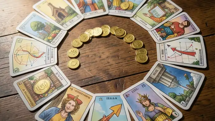 Расклад Таро «спираль» на инвестиции – визуальное представление спирального расклада с финансовыми символами
