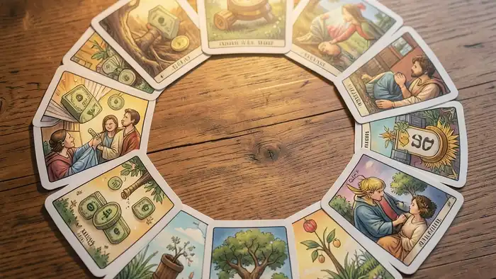 Расклад Таро «спираль» на семейный бюджет – визуализация спирального расклада с финансовыми символами