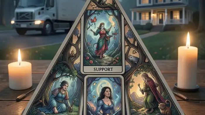 Расклад Таро «треугольник» на переезд – визуальная схема с пятью картами