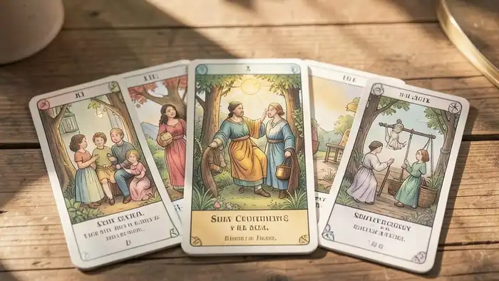 Расклад Таро «веер» на опеку над реб��нком – визуальное изображение