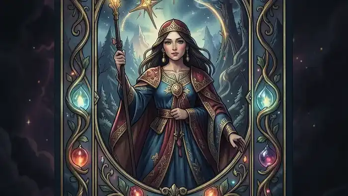 Расклад Таро Ёлочка на будущую жену - карта Влюблённые в магическом лесу