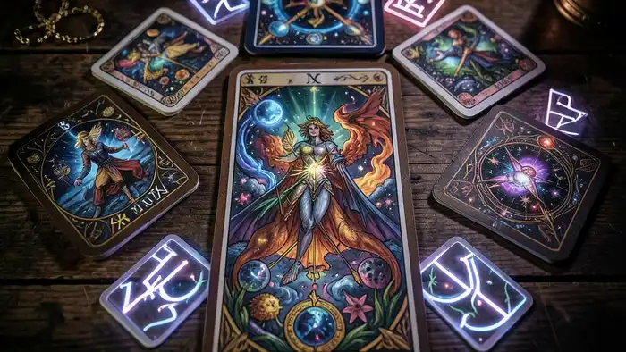 Расклад Таро зодиакальный на проклятие, символы зодиака вокруг карт