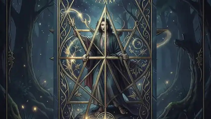 Расклад Таро «Звезда Давида» на день рождения — схема с картами на пергаменте под звёздным небом