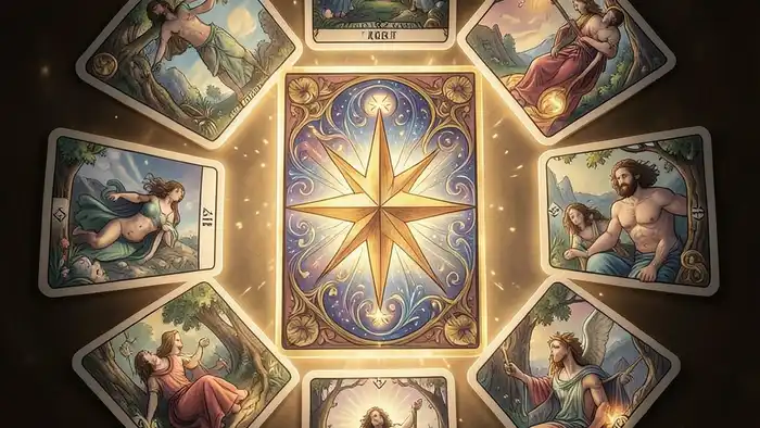 Расклад Таро «звезда» на одиночество, карта Звезда в центре, символизирующая свет и надежду