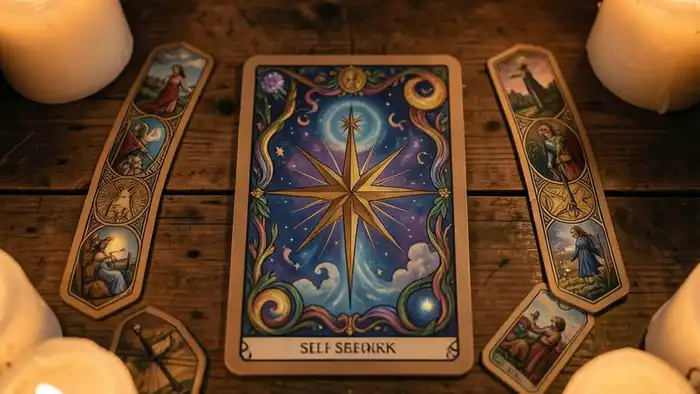 Расклад Таро «звезда» на поиск себя, карта Звезда в центре, атмосфера мистики