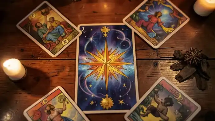 Расклад Таро звезда на страховку – карта звезда в центре, окружённая другими картами