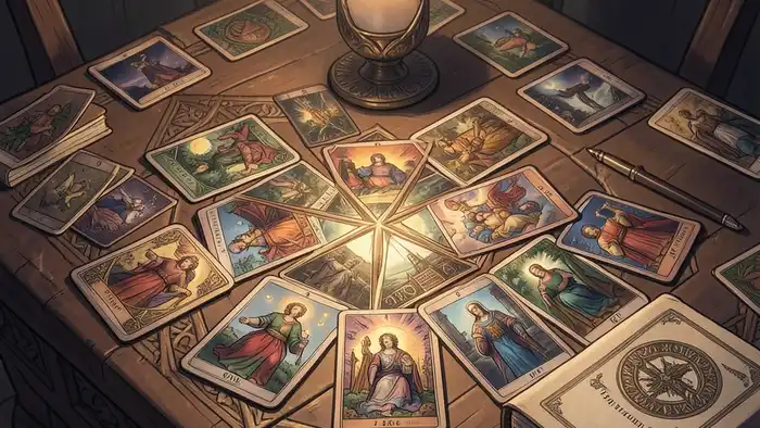 расклад таро марафон — карта Таро в виде кельтского креста на столе