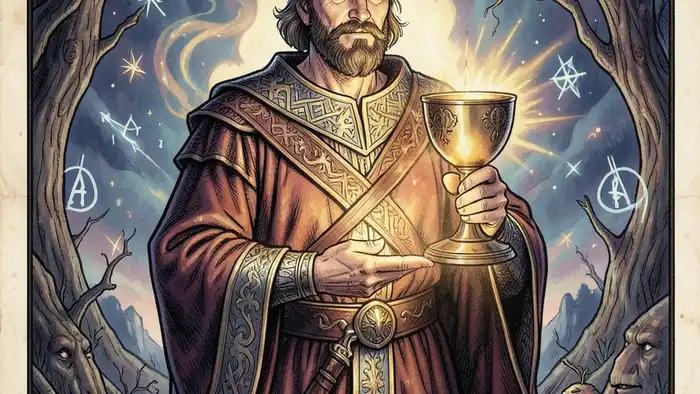 Рыцарь Кубков предостережение таро — изображение карты с чашей и символами ��редостережения