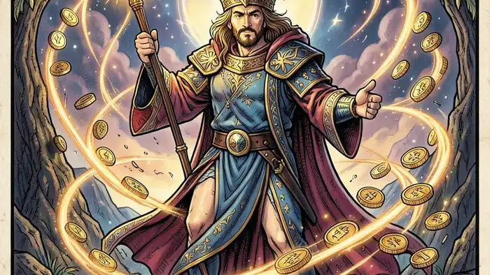 Рыцарь Жезлов на деньги таро изображение