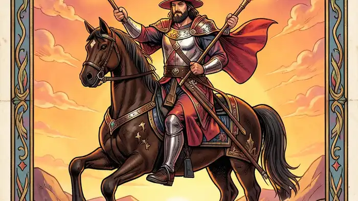 Рыцарь Жезлов изображение карты Таро, символизирующее страсть и динамику в любви