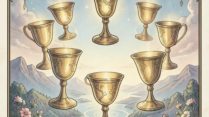 Семерка Кубков на любовь таро иллюстрация карты