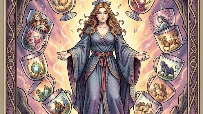 Семерка Кубков — символика иллюзий и выборов в отношениях