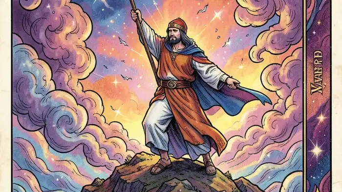 Семерка Жезлов карта дня таро иллюстрация