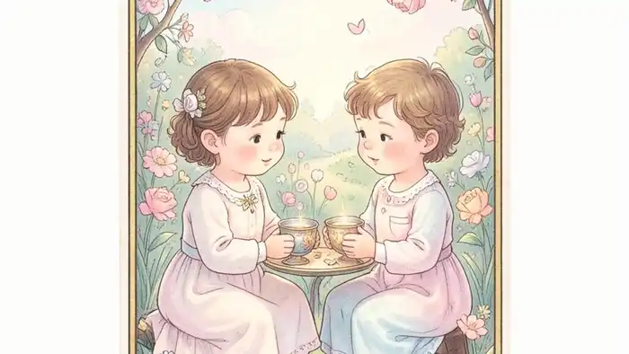 Шестерка Кубков на любовь таро — изображение карты с детьми в саду