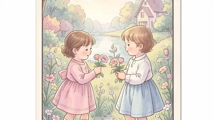 Шестерка Кубков карта Таро, дети, цветы, дом, ностальгия