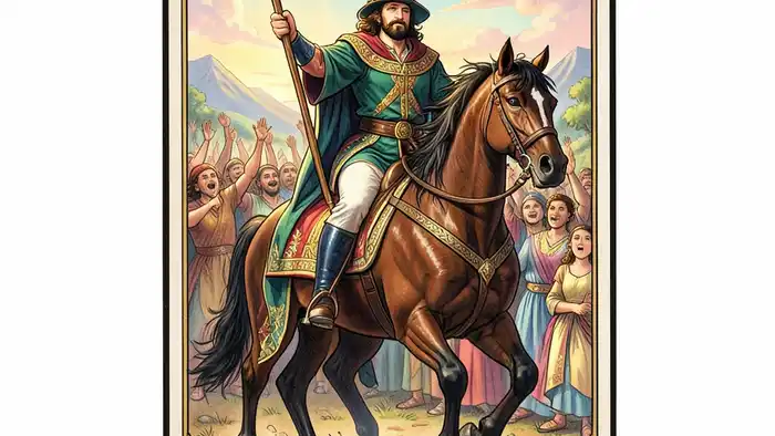 Шестерка Жезлов карта Таро – победоносный всадник с жезлом