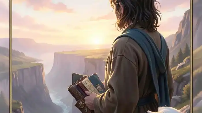 Шут в работе таро — детальный вид на карту с символами пути и неизвестности