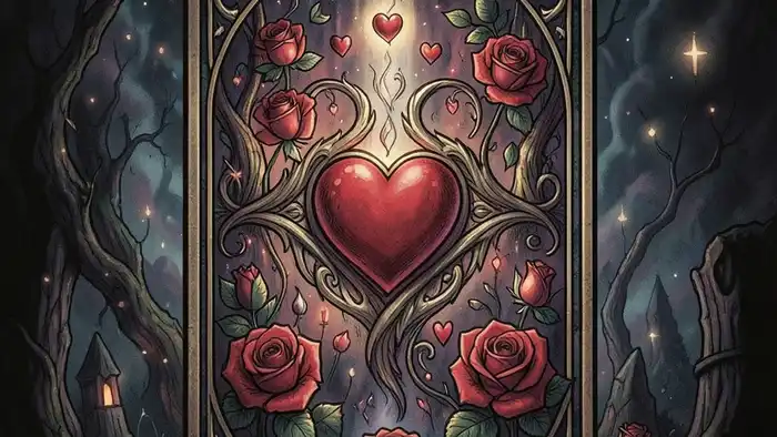 Смерть таро на любовь — иллюстрация карты Смерть с символами любви