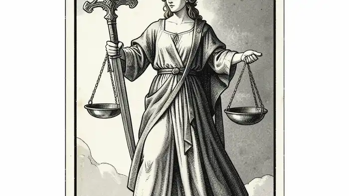 Справедливость карта дня таро — изображение карты с весами и мечом