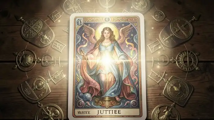 справедливость мысли таро иллюстрация колоды таро с картой Справедливость