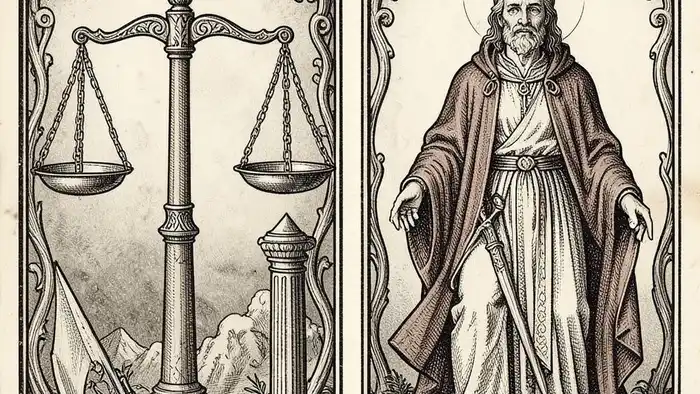 Справедливость таро карта изображение весов и меча