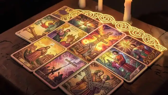 таро и религия — иллюстрация расклада на алтаре с религиозными символами