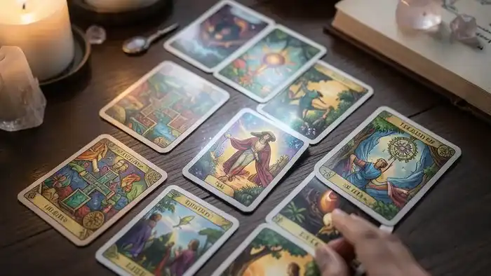 Топ 20 раскладов Таро — схемы расположения карт для гадания и самопознания на тёмном деревянном столе
