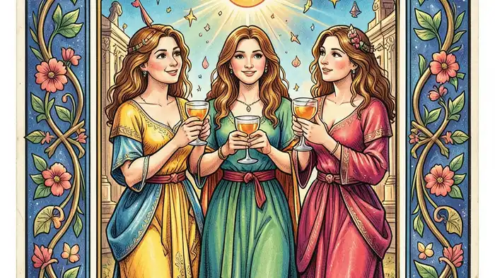 Тройка Кубков карта дня таро иллюстрация