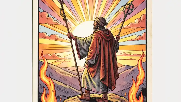 Тройка Жезлов карта Таро, символизирующая расширение горизонтов и планирование будущего