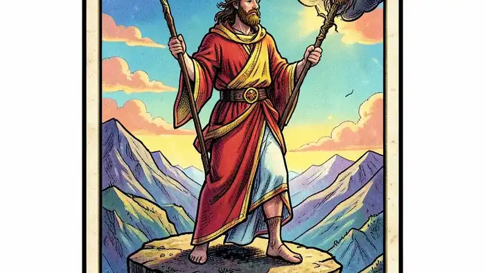 Тройка Жезлов предостережение таро иллюстрация