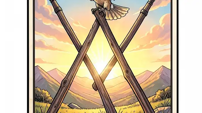 Тройка Жезлов карта Таро изображение