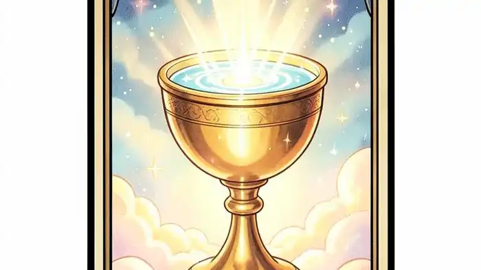 Туз Кубков карта Таро, золотая чаша, светящаяся вода