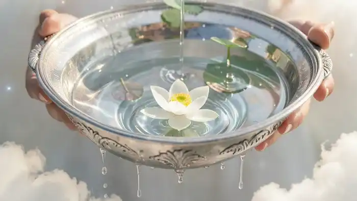 Туз Кубков Таро - символическая чаша с лотосом и переливающейся водой, олицетворяющая новое эмоциональное начало