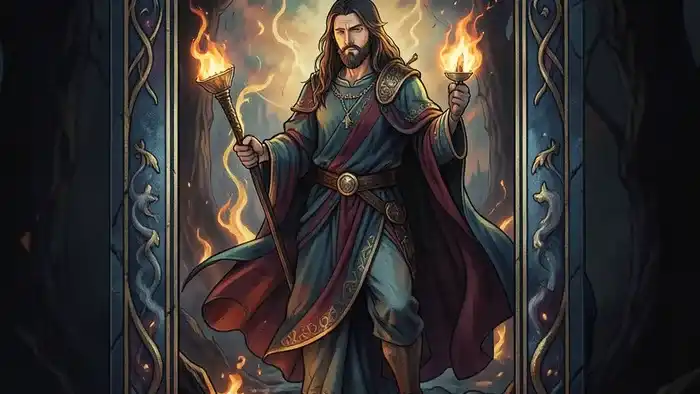 Туз Жезлов Таро — карта огня с жезлом и листьями, символизирующая творчество и начало