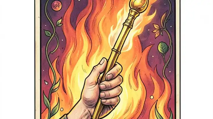 Туз Жезлов карта дня таро — изображение руки с огненным жезлом
