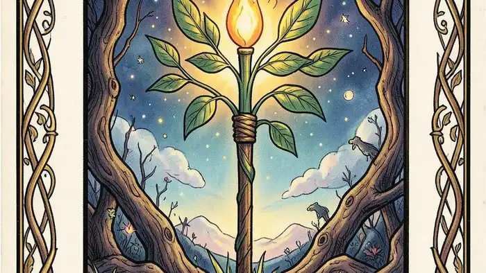 Туз Жезлов таро – изображение карты с ярким жезлом