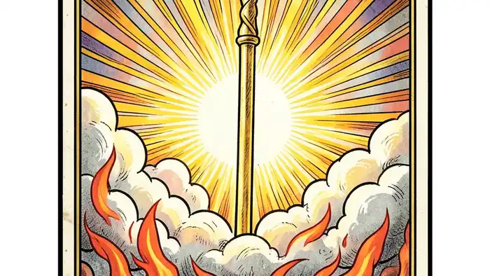 Туз Жезлов таро — карта с ярким огненным жезлом