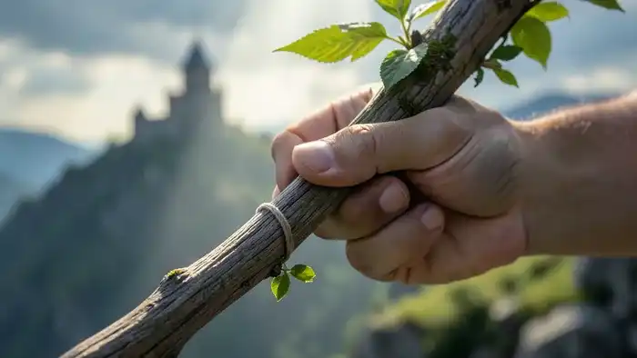 Туз Жезлов Таро - рука, держащая цветущий жезл как символ нового начала и творческой энергии