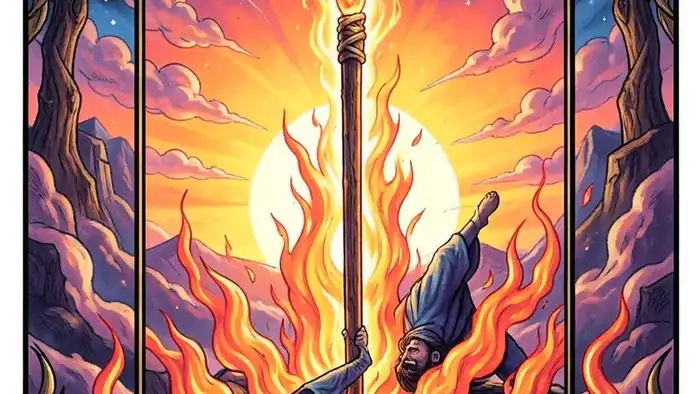 Туз Жезлов карта Таро иллюстрация с огненной энергией