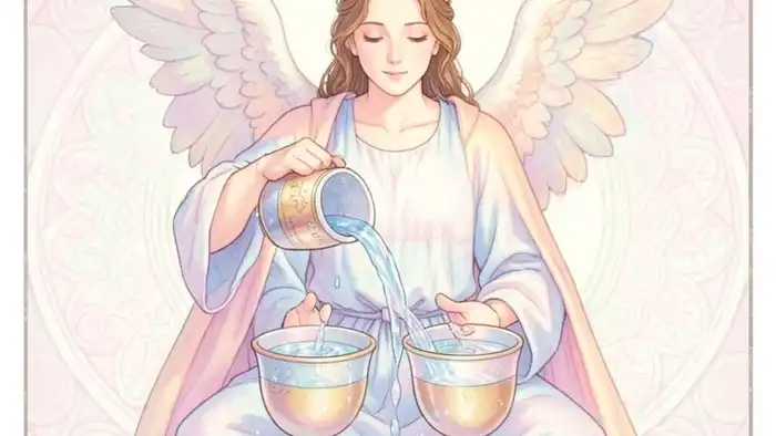 Умеренность медитация на аркан – изображение карты Таро Умеренность в мягких тонах