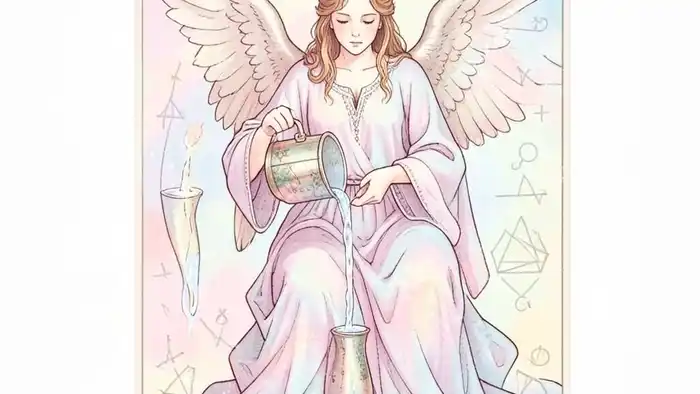 Умеренность Таро — изображение ангела, льющего воду между двумя чашами