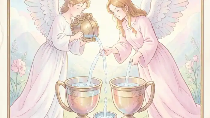 Умеренность в отношениях таро — изображение карты Умеренность с ангелом и чашами