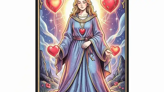 Влюбленные на здоровье таро – иллюстрация карты с символикой сердца и здоровья