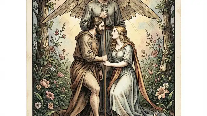 Влюбленные Таро — иллюстрация карты с символикой любви и выбора